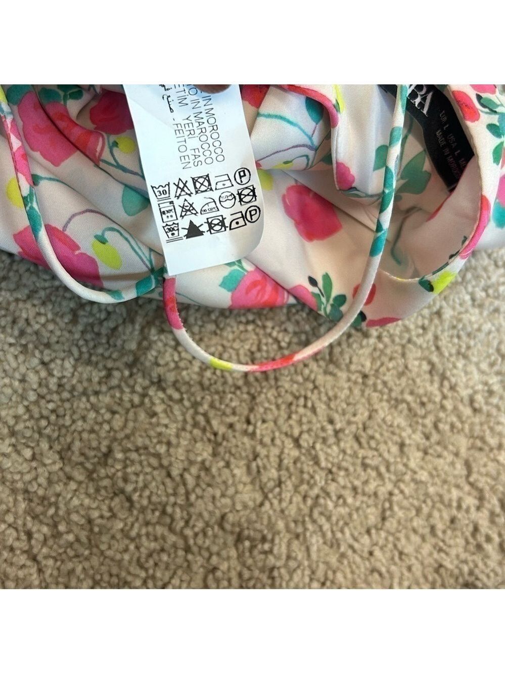 Zara cream floral flower crisscross strappy open back draped crop top Sz L NWT - Picture 7 of 10